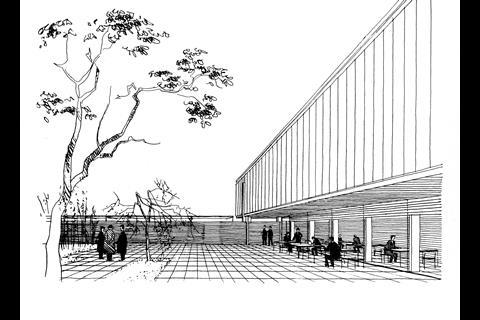 An Arne Jacobsen sketch of St Catherine's College, Oxford